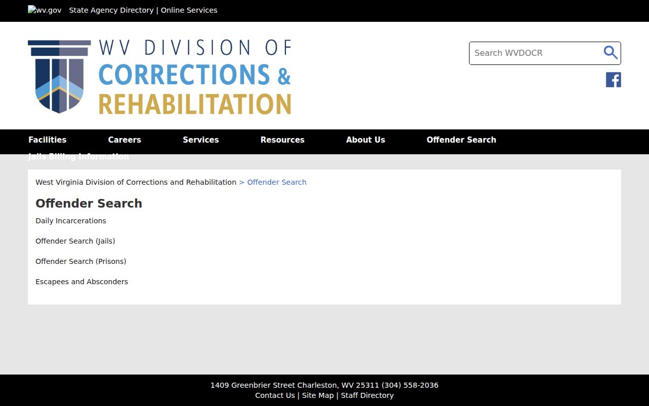 Lincoln County arrest records WVDCR custody search landing page