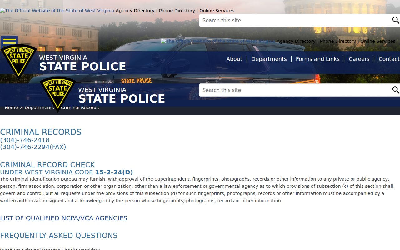 Lincoln County criminal history West Virginia State Police check information